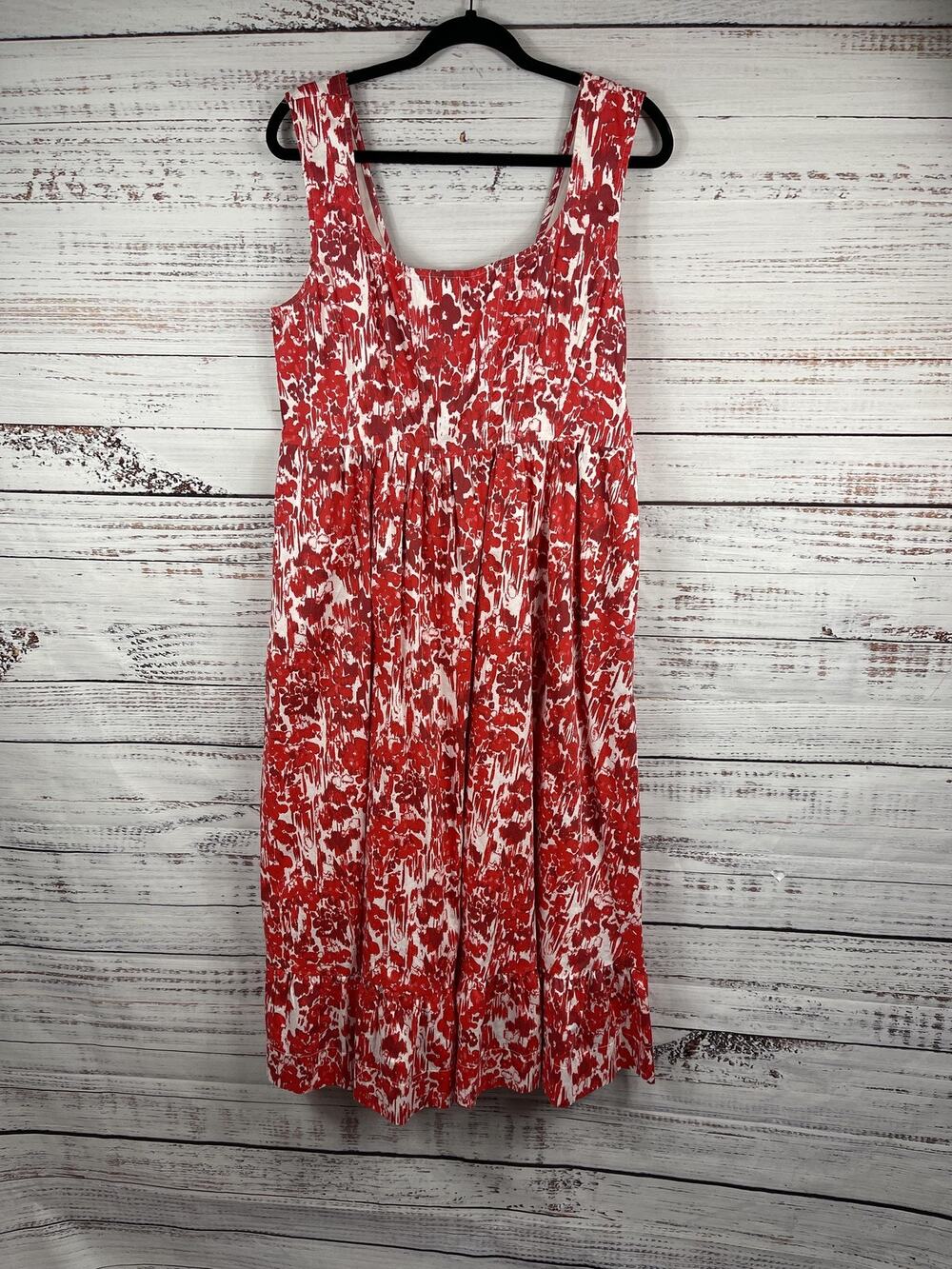 Aureta Dress Women's SZ L Red White Floral Sleeveless Cotton Maxi Pockets Summer